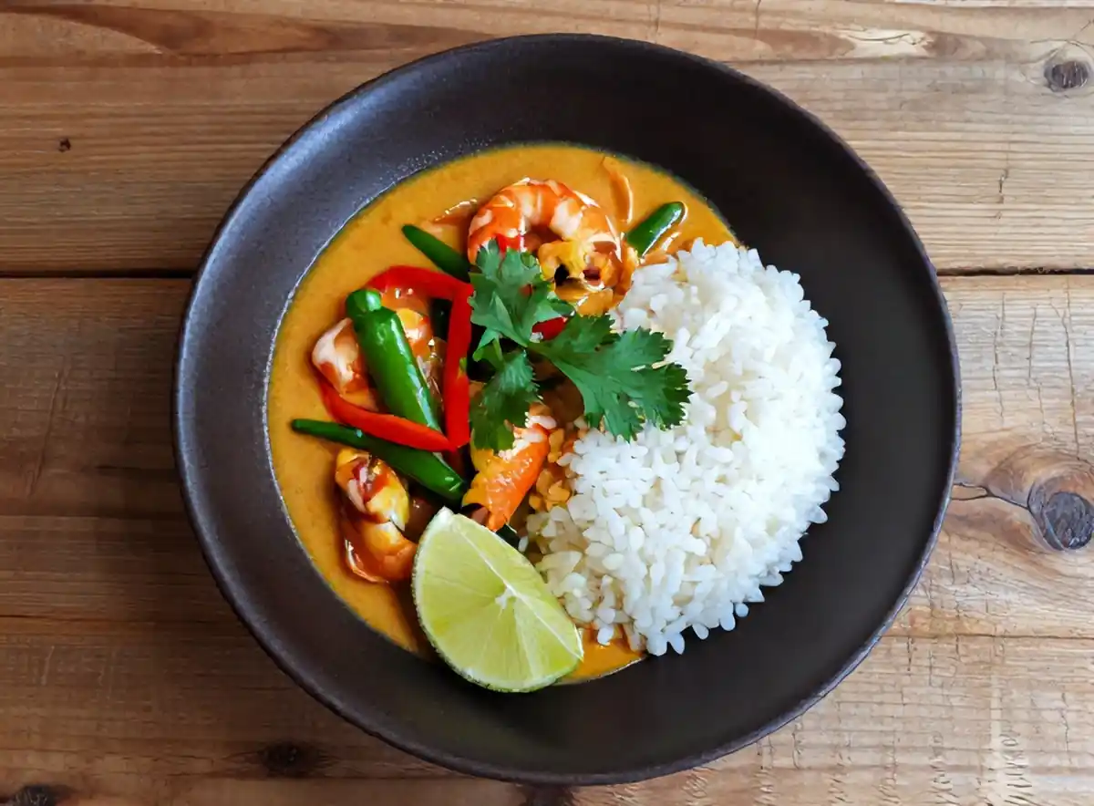 Kokos-garnalencurry met jasmijnrijst en koriander — AI recept