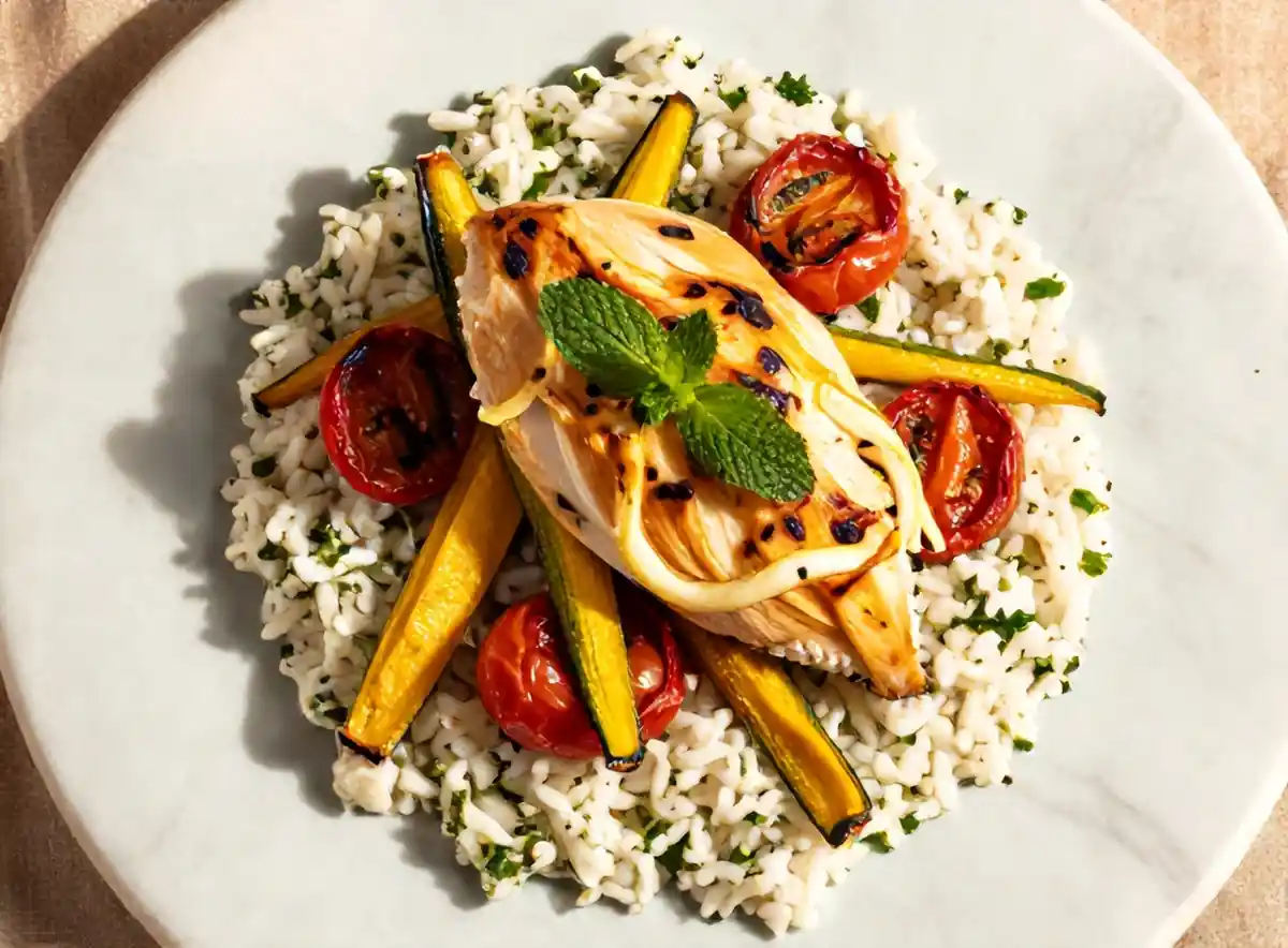 Citroenkip uit de oven met knoflookcourgette en fetarijst — AI recept