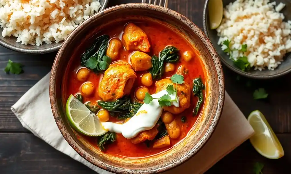 Madras-curry met kip, kikkererwten en spinazie — AI recept