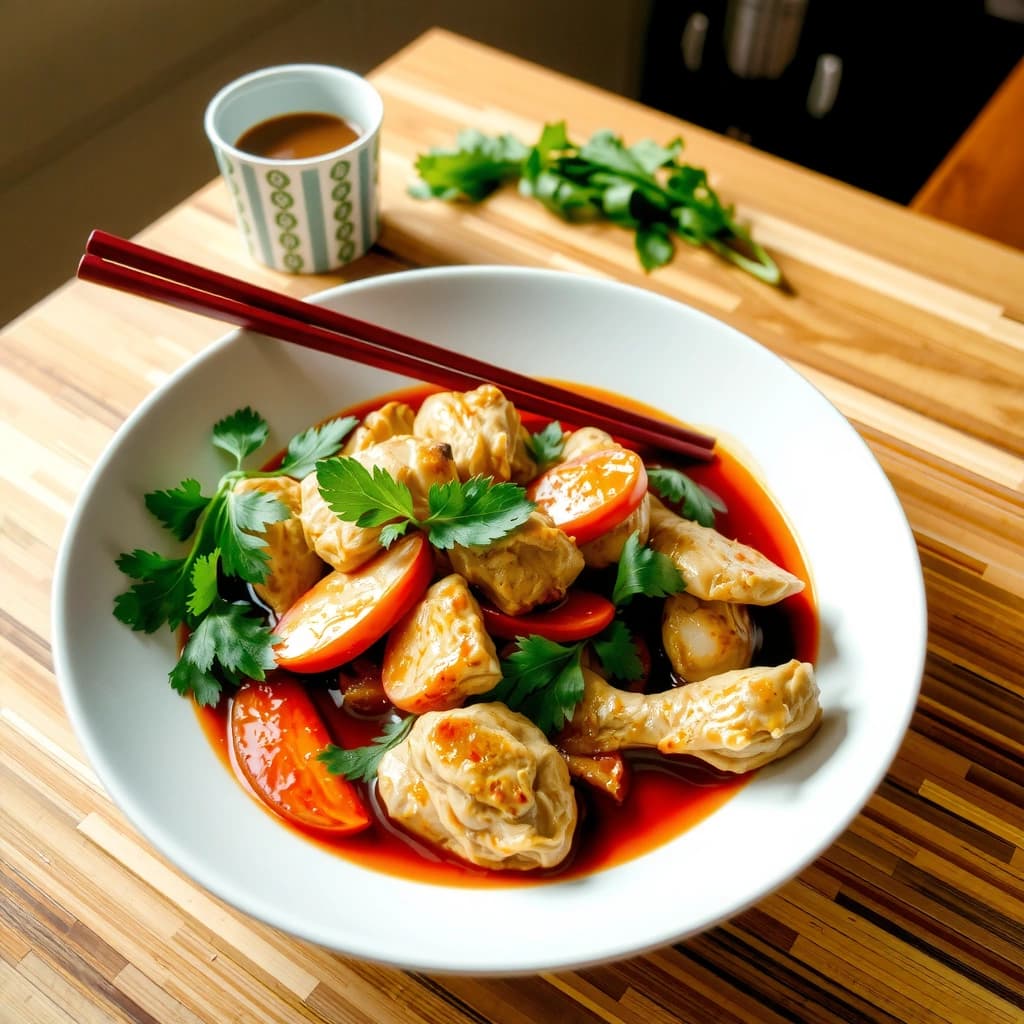 Thaise Kip met Japanse Wokgroenten
