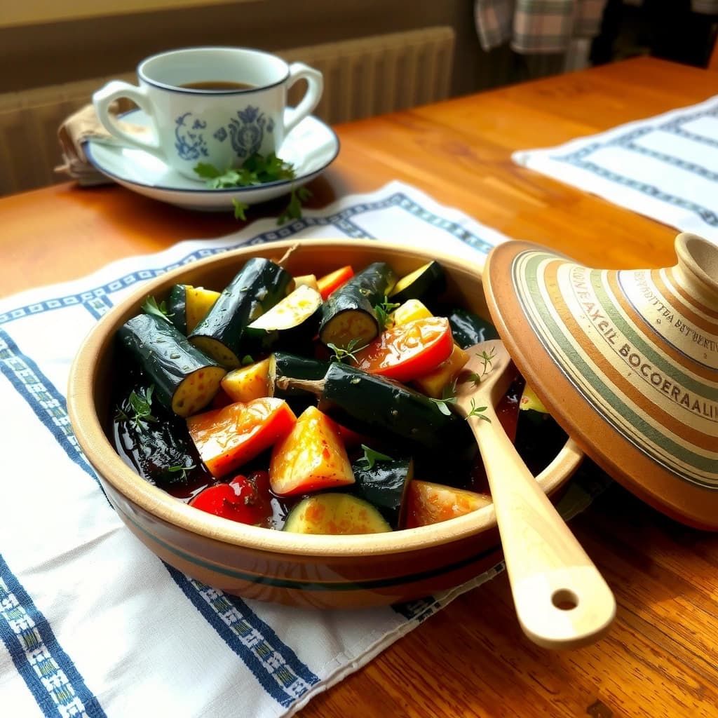 Grieks aubergine en courgette stoofpot