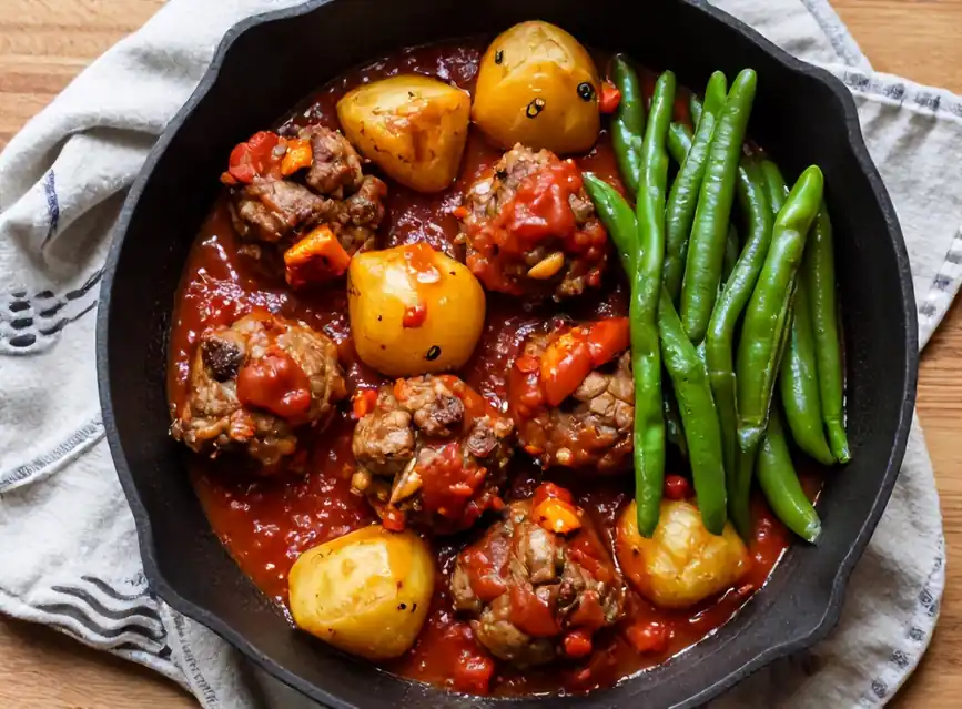 Gehaktballen in tomatensaus met sperziebonen en krieltjes — AI recept