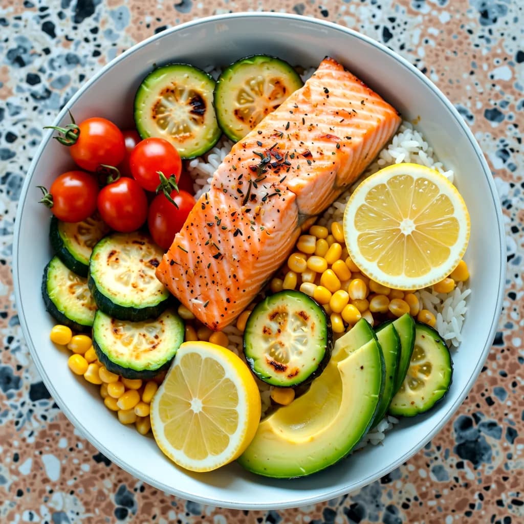 Zomerse Zalmrijst met Sperziebonen en Avocado