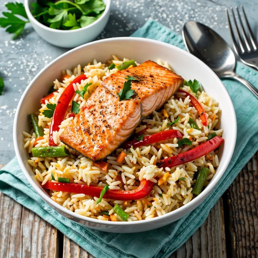 Midden-Oosterse Rijst met Paprika en Zalm